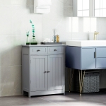 Kleankin Freestanding Bathroom Storage Cabinet Organizer Floor Tower with 2 Door, 2 Drawers, Adjustable Shelf, Grey