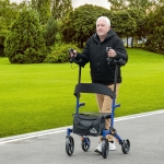 HOMCOM Aluminum Forearm Rollator Walker for Seniors and Adults with 10'' Wheels, Seat and Backrest, Folding Upright Walker with Adjustable Handle Height and Removable Storage Bag, Blue