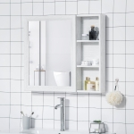 kleankin Aluminum Medicine Cabinet, 31.5"W x 27.5"H Bathroom Storage Cabinet with Single Mirrored Door, 3-tier Shelves, Wall Mounted, White