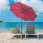 Outsunny ⌀10’ x 8’H Steel Frame Round Market Patio Sun Umbrella Garden Parasol Outdoor Sunshade Canopy (Wine Red)