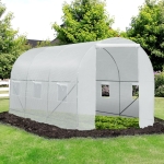 Outsunny 14.8x6.6x6.6ft Walk-in Tunnel Greenhouse Portable Garden Plant Growing Warm House with Door and Ventilation Window, White