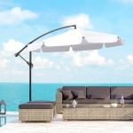 Outsunny 9FT Offset Hanging Patio Umbrella Cantilever Umbrella with Easy Tilt Adjustment, Cross Base and 8 Ribs for Backyard, Poolside, Lawn and Garden, White