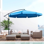 Outsunny 11FT Offset Hanging Patio Umbrella Cantilever Umbrella with Easy Tilt Adjustment, Cross Base and 8 Ribs, Blue