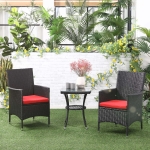 Outsunny 3PC Rattan Bistro Set 2 Armchair Glass Top Coffee Table Wicker Weave Furniture for Garden Outdoor Balcony Patio Black