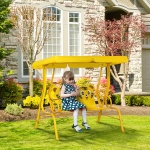 Outsunny 2-Seat Kids Canopy Swing, Children Outdoor Patio Lounge Chair, for Garden Porch, with Adjustable Awning, Seat Belt, Tiger Pattern, for 3-6 years old, Yellow