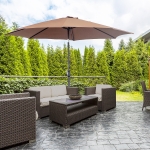 Outsunny 10'x 8' Steel Frame Round Market Patio Sun Umbrella Garden Parasol Outdoor Sunshade Canopy, Coffee