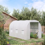 Outsunny 11.5x6.6x6.6ft Walk-in Tunnel Greenhouse Portable Garden Plant Growing Warm House with Door and Ventilation Window, White