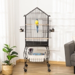 PawHut Bird Cage 57 Inch Flight Cage for Finch Canary Budgie with Rolling Stand, Pull Out Tray, Storage Shelf, Open Top