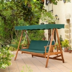 Outsunny 3 Seater Hardwood Reclining Swing Chair with Adjustable Back Green