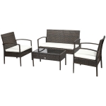 Outsunny Patio Porch Furniture Sets 4-PCS Rattan Wicker Chair w/ Table Conversation Set for Yard,Pool or Backyard Indoor/Outdoor Use- Brown