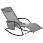 Outsunny Outdoor Rocking Chair, Patio Sling Sun Lounger, Pocket, Recliner Rocker, Lounge Chair with Detachable Pillow for Deck, Garden or Pool, Grey