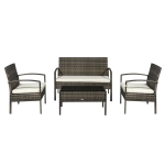 Outsunny Patio Porch Furniture Sets 4-PCS Rattan Wicker Chair w/ Table Conversation Set for Yard,Pool or Backyard Indoor/Outdoor Use- Cream White