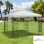 Outsunny 9.8' x 9.8' Square 2-Tier Gazebo Canopy Replacement Top Cover Outdoor Garden Sun Shade, Cream White