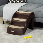 PawHut Portable Pet Stairs Foldable Steps for Small Dogs and Cats 3-Step with Non-slip Treads for High Beds Sofas, Brown