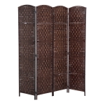 HomCom 6' Tall Wicker Weave Four Panel Room Divider Privacy Screen - Chestnut Brown
