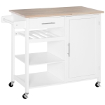 HOMCOM Rolling Kitchen Island Cart with Large Countertop, Display Wine Rack, Large Storage Cabinet and Towel Bar