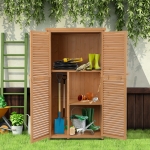 Outsunny 3' x 5' Wooden Garden Storage Shed, Sheds & Outdoor Storage with Asphalt Roof & 2 Large Wood Doors with Lock, Natural
