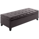 HOMCOM Large 51" Tufted Faux Leather Ottoman Storage Bench for Living Room, Entryway, or Bedroom, Dark Brown