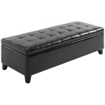 HOMCOM Large 51" Tufted Faux Leather Ottoman Storage Bench for Living Room, Entryway, or Bedroom, Black