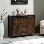 HOMCOM Industrial Buffet Cabinet, Kitchen Sideboard with Sliding Barn Doors, Three Drawers and Adjustable Shelves for Living Room, Dining Room, Rustic Brown
