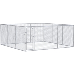 PawHut Outdoor Dog Kennel, Galvanized Chain Link Fence Heavy Duty Pet Run House, Chicken Coop with Secure Lock Mesh Sidewalls for Backyard Garden, Silver