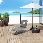 Outsunny Adjustable Garden Sun Lounger w/ Reading Hole Outdoor Reclining Seat Folding Camping Beach Lounging Bed Grey