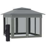 Outsunny 11' x 11' Pop Up Gazebo Outdoor Canopy Shelter with 2-Tier Soft Top, and Removable Zipper Netting, Event Tent with Large Shade, and Storage Bag for Patio, Backyard, Garden, Grey