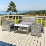 Outsunny 4-Piece Wicker Outdoor Rattan Furniture Set with Loveseat, 2 Chairs, & Coffee Table with UV Fighting Material