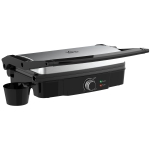 HOMCOM 3-in-1 Panini Press Grill, Stainless Steel Countertop Sandwich Maker with Non-Stick Double Plates, Locking Lids and Removable Drip Tray, Opens 180 Degrees, Silver/Black