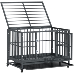 PawHut 36" Heavy Duty Steel Dog Crate Kennel with Wheels - Grey Vein