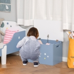 Qaba Kids Wooden Toy Storage Box Organizer Chest with Gas Stay Bar Seating Bench 21.75" x 13.5" x 14" Blue