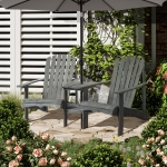 Outsunny 2 piece Pair Adirondack Chair Outdoor Patio Porch Tete-A-Tete Bench w/ Middle Table Reclined Wooden Umbrella hole Grey