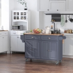 HOMCOM Rolling Kitchen Island on Wheels Ultility Cart with Drop-Leaf and Rubber Wood Countertop, Storage Drawer, Door Cabinet, Grey