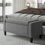 HOMCOM Storage Ottoman Bench Linen-Touch Fabric Tufted Chest Footstool with Flipping Top, Grey