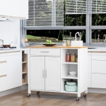 HOMCOM Wooden Rolling Kitchen Storage Island on 360° Swivel Wheels Dining Cart with Drawer for Kitchen, White