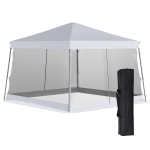 Outsunny 12' x 12' Pop Up Canopy, Foldable Canopy Tent with Carrying Bag, Mesh Sidewalls and 3-Level Adjustable Height for Outdoor, Garden, Patio, Party, White