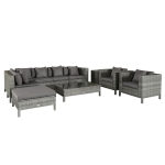 Outsunny 9-Piece Rattan Wicker Outdoor Patio Furniture Set with Modern Design Thick Soft Cushions & Tea Table Grey