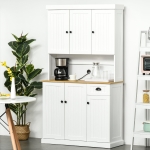 HOMCOM 71" Kitchen Pantry Buffet with Hutch Storage Cabinet Microwave Oven Stand with Drawer- White/Oak