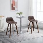 HOMCOM Counter Height Bar stools Set of 2 Mid-Back PU Leather Bar Chairs with Wood Legs, Brown