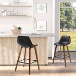HOMCOM Counter Height Bar stools Set of 2 Mid-Back PU Leather Bar Chairs with Wood Legs, Black