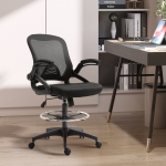 Vinsetto Adjustable Drafting Office Chair Tall Office Stand Up Chair with Flip-up Armrest and Foot Ring, 360° Swivel, Black