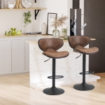 HOMCOM Vintage Bar Stool Set of 2 Faux Leather Adjustable Height Armless Chairs with Swivel Seat, Brown