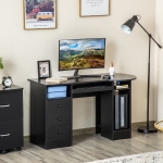 HOMCOM Computer Desk with Storage, Home Office Laptop Table with Shelves and Drawers, Modern Workstation Desk with Keyboard Tray for Study, Living Room, Black