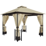Outsunny 13' x 11' Patio Gazebo Canopy Garden Tent Sun Shade, Outdoor Shelter with 2 Tier Roof, Netting and Curtains, Steel Frame for Patio, Backyard, Garden, Beige
