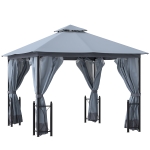 Outsunny 13' x 11' Patio Gazebo Canopy Garden Tent Sun Shade, Outdoor Shelter with 2 Tier Roof, Netting and Curtains, Steel Frame for Patio, Backyard, Garden, Grey
