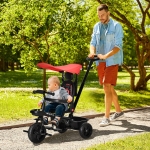 Qaba Baby Tricycle 4 In 1 Stroller w/ Reversible Angle Adjustable Seat Removable Handle Canopy Handrail Belt Storage Footrest Brake Clutch for 1-5 Years Old Red