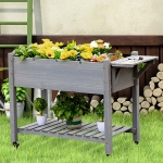 Outsunny 49'' x 21'' x 34'' Raised Garden Bed Plant Stand Wooden Raised Garden Plant Stand Outdoor Wood Tall Flower Bed Box with Clapboard, Grey
