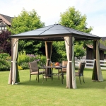 Outsunny 10 x 10 ft Deluxe Hard Top Waterproof Gazebo Canopy Heavy Duty Shelter with Curtains and Mosquito Netting