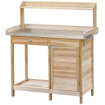 Outsunny Multi-function Potting Bench Table w/ Storage Cabinet & Steel Table Top, Natural