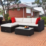 Outsunny 5pc Wicker Sofa Set Outdoor Modular PE Rattan Patio Couch Reclining Seat Outdoor Sectional with Table Conversation Set Patio Furniture